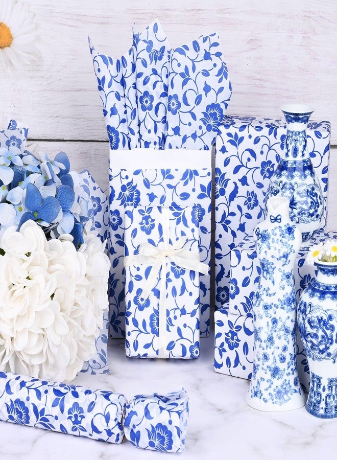 Bolsome 100 Sheets 20 * 14 Inches Blue White Floral Tissue Paper for Gift Bags Vintage Chinoiserie Style Tissue Paper for Gift Wrapping for Birthday Wedding New Year Craft Supplies - Image 3